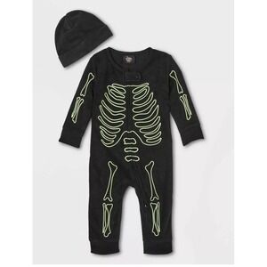 Size 3-6 Months Baby Glow In The Dark Family Sleep Set, Skeleton Sleeper And Hat